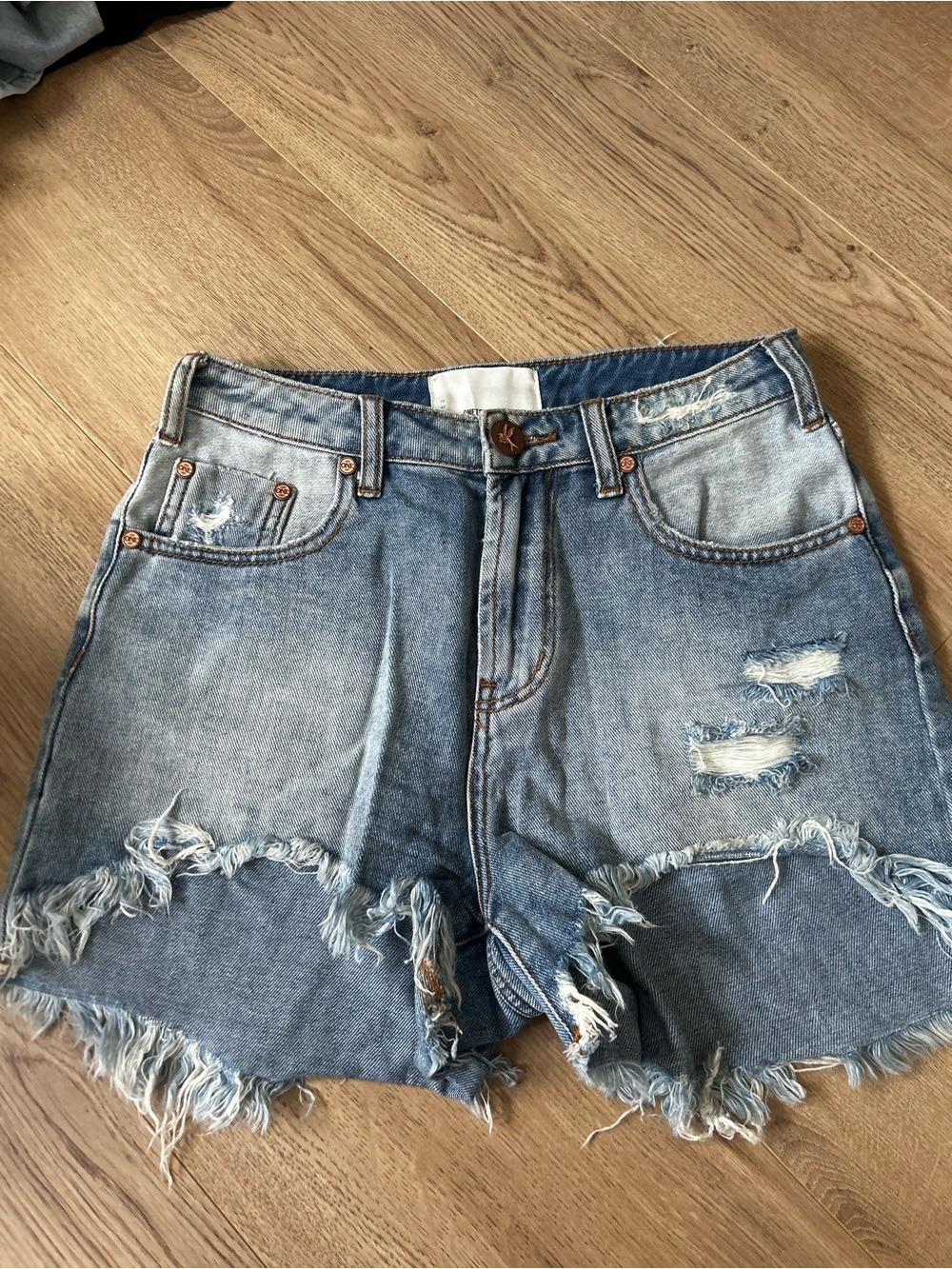 One Teaspoon Frayed Distressed Light Blue Denim Shorts